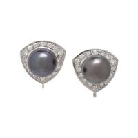 CULTURED GRAY PEARL AND DIAMOND EARRINGS