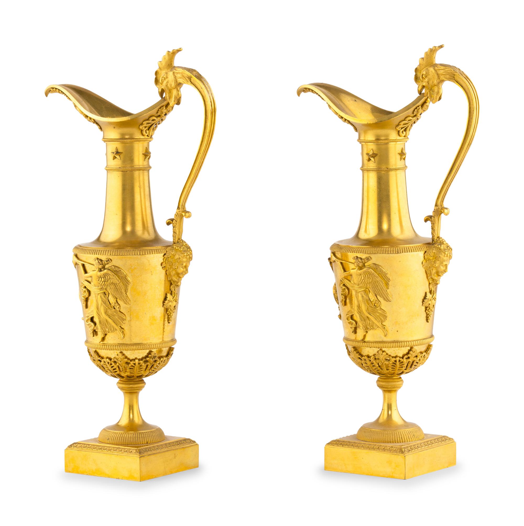 A Pair of Late Louis XVI Gilt Bronze Ewers
