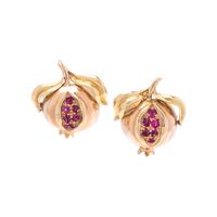YELLOW GOLD AND RUBY POMEGRANATE EARCLIPS