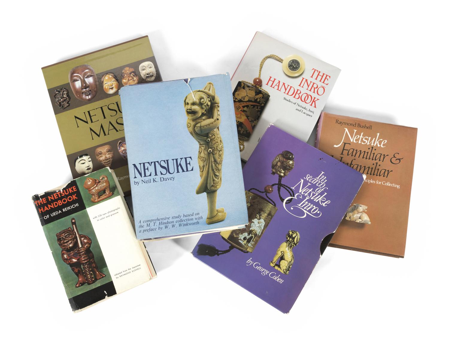[JAPANESE ART: INRO & NETSUKE] A collection of fourteen reference books pertaining to the study of lacquer, inro, and netsuke, comprising: