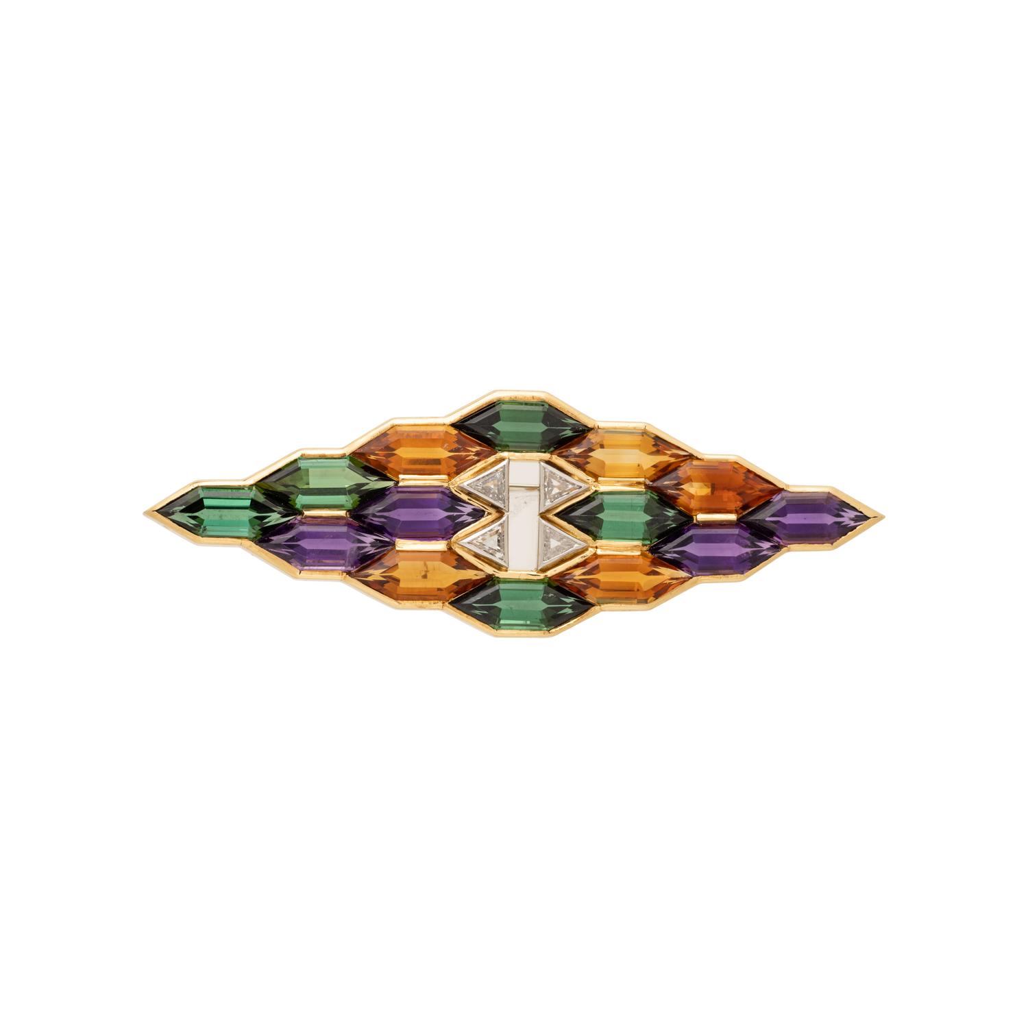 GRIMA, MULTIGEM HONEYCOMB PATTERN BROOCH