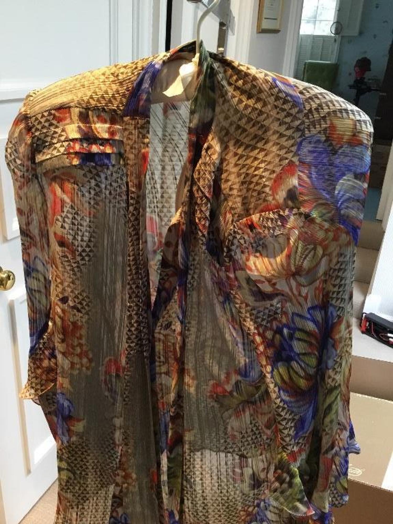 An Etro Multicolor Silk Sheer Blouse, Size 46.