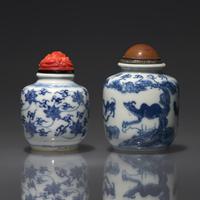 Two Chinese Blue and White Snuff Jarlets, Daoguang Mark and of the Period — 清道光 青花鼻煙壺兩支