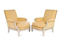 A Pair of Louis XVI Style Carved and Painted Bergeres — 19TH/20TH CENTURY