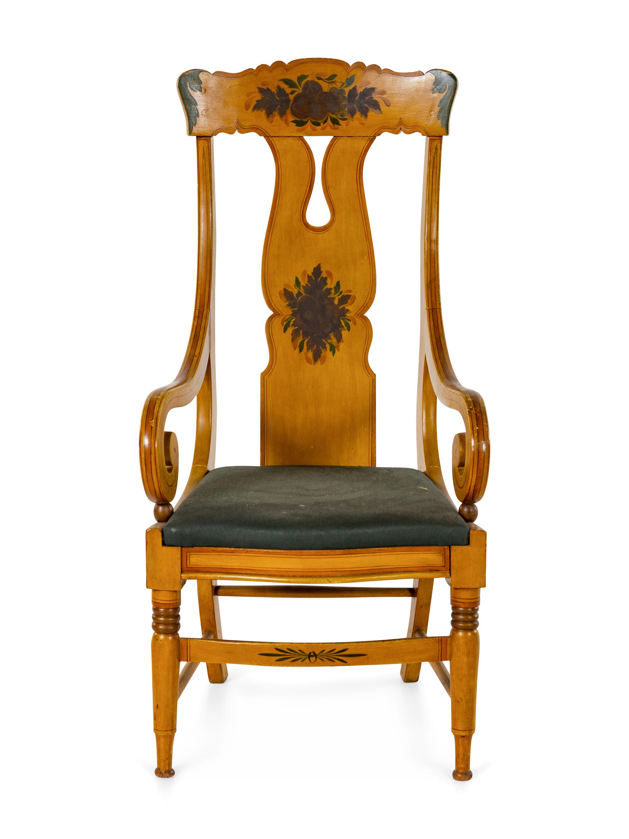 A Classical Stenciled and Yellow-Painted Armchair