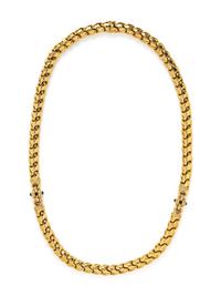 YELLOW GOLD, DIAMOND AND SAPPHIRE LONGCHAIN NECKLACE
