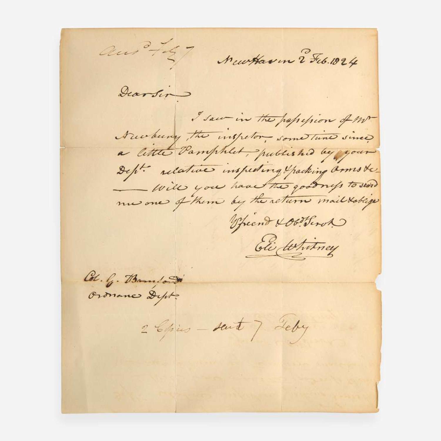 [Americana] Whitney, Eli Autograph Letter, signed