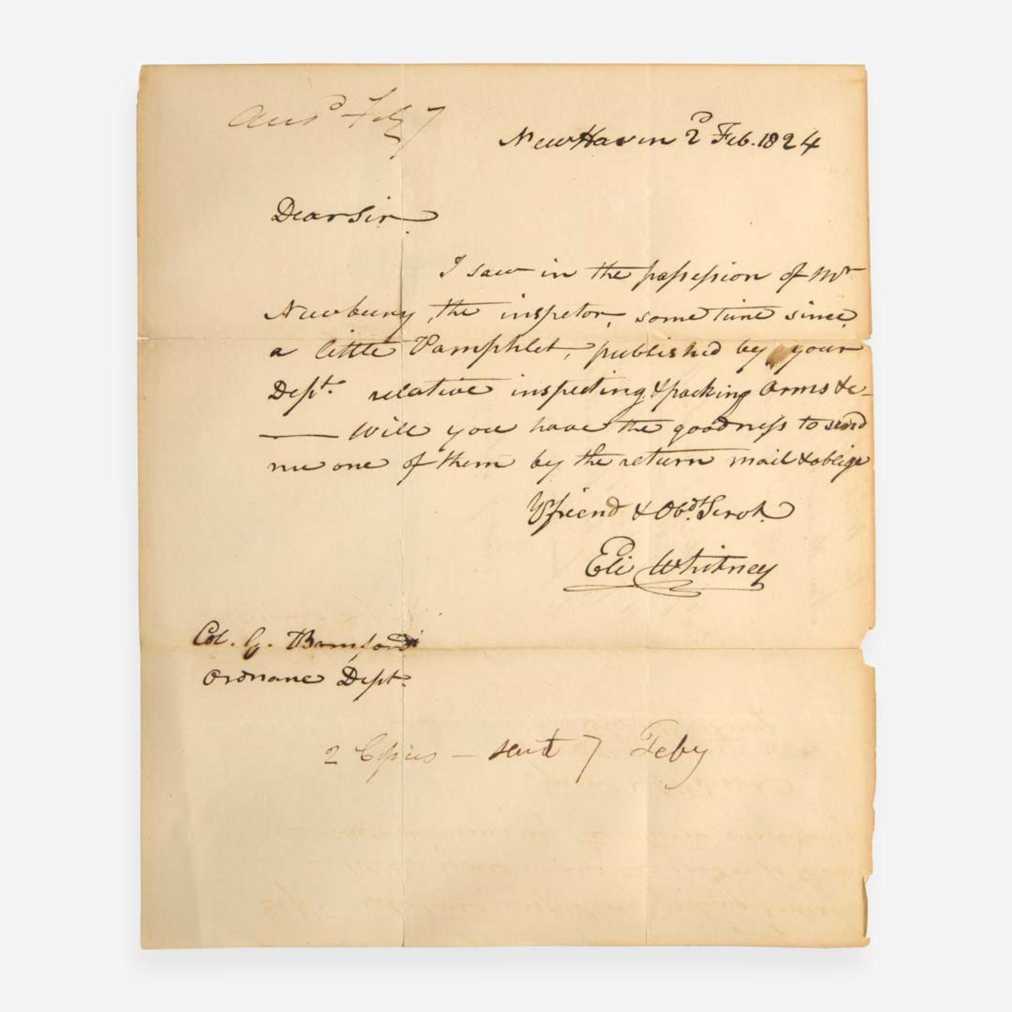 [Americana] Whitney, Eli Autograph Letter, signed