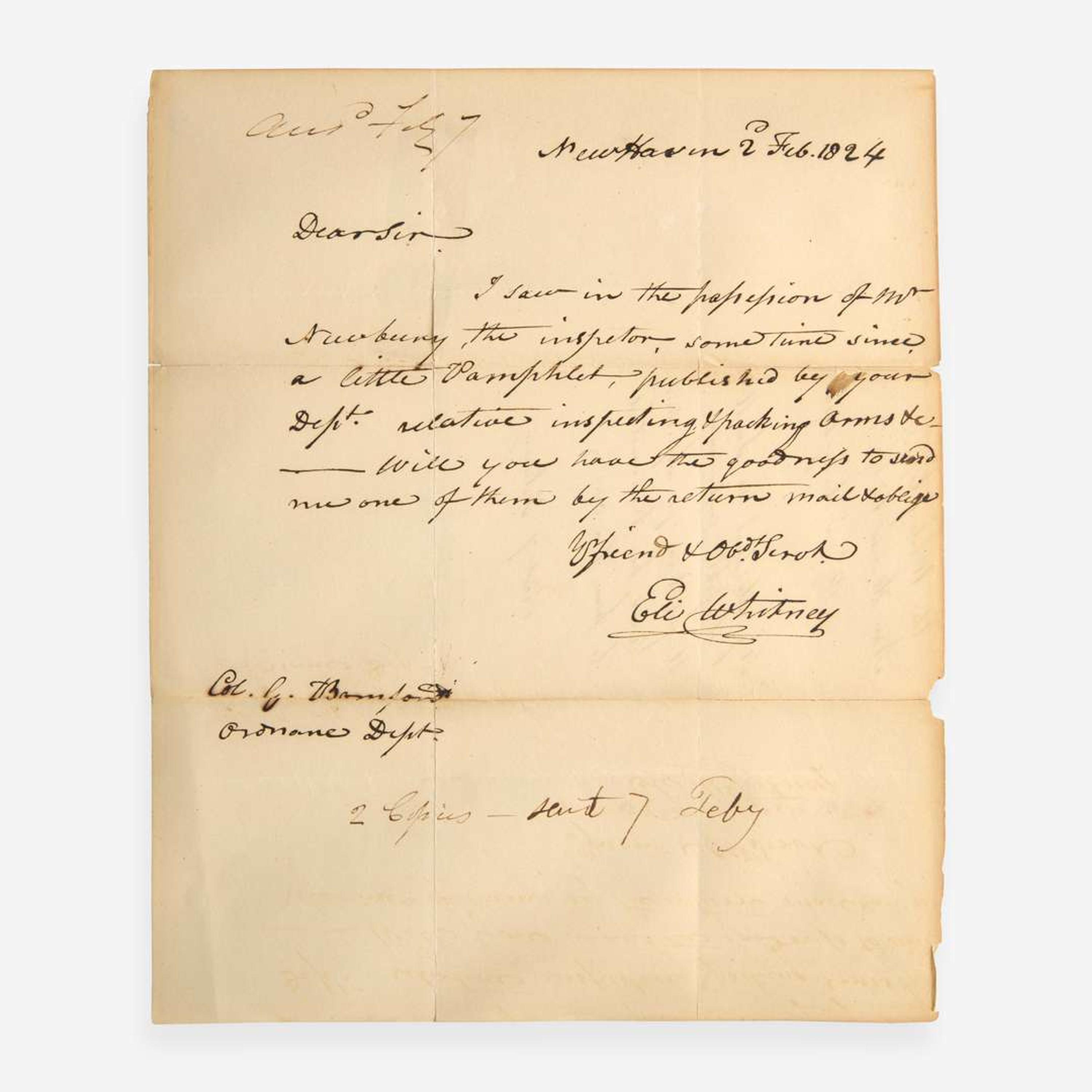 [Americana] Whitney, Eli Autograph Letter, signed