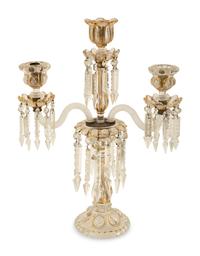 A Pair Gilt and Enamel Decorated Molded Glass Three-Light Candelabra — 19th Century