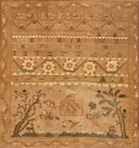 A needlework sampler, "Elizabeth Collings her work made in the 10 year of her age 1787," probably Philadelphia, PA