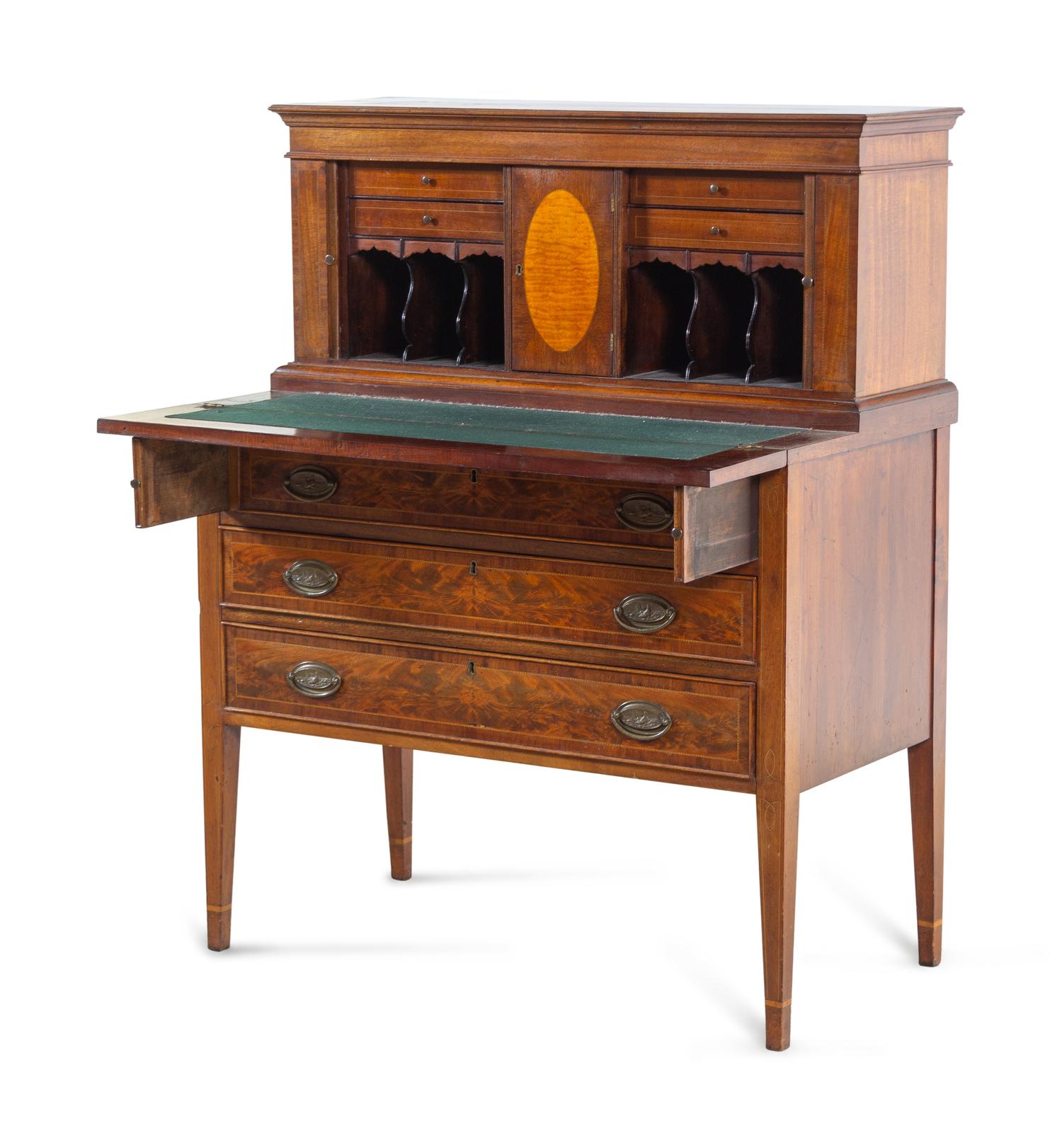 A Federal Mahogany, Walnut and Maple Tambour Desk