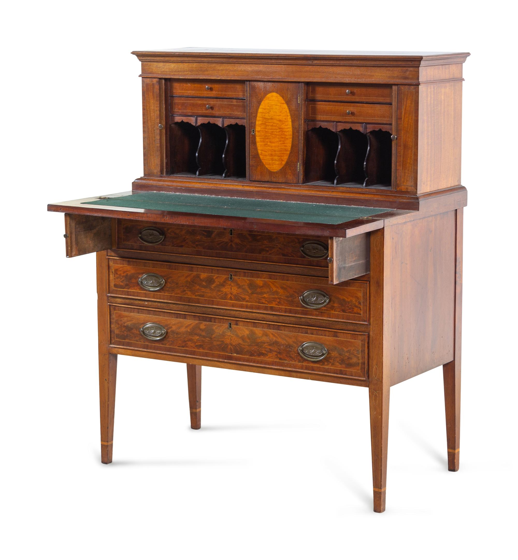 A Federal Mahogany, Walnut and Maple Tambour Desk