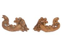 A Pair of Continental Carved Fruitwood Cornucopia Wall Appliques