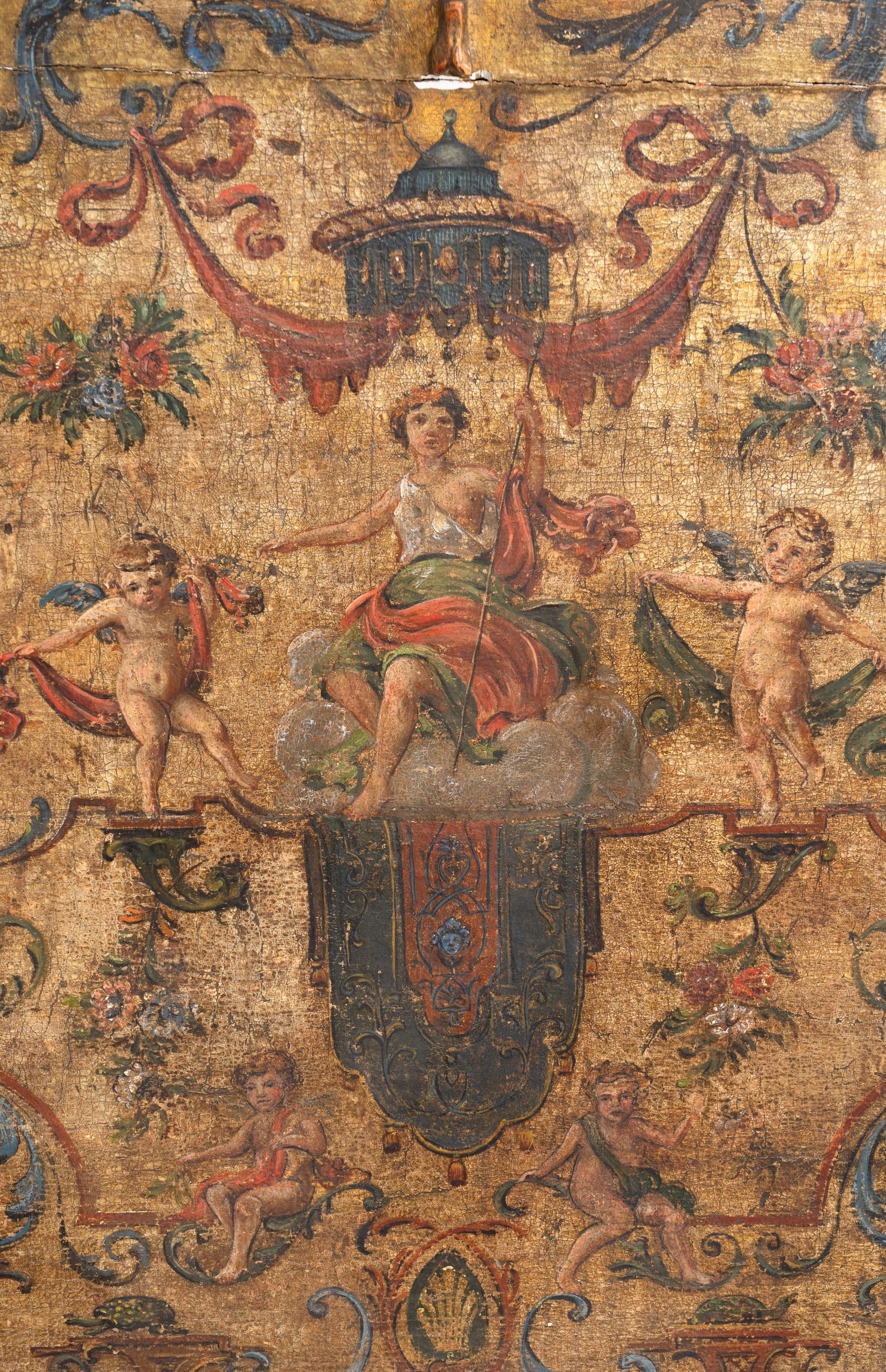 A Fine Italian Rococo Polychrome Decorated Bedframe