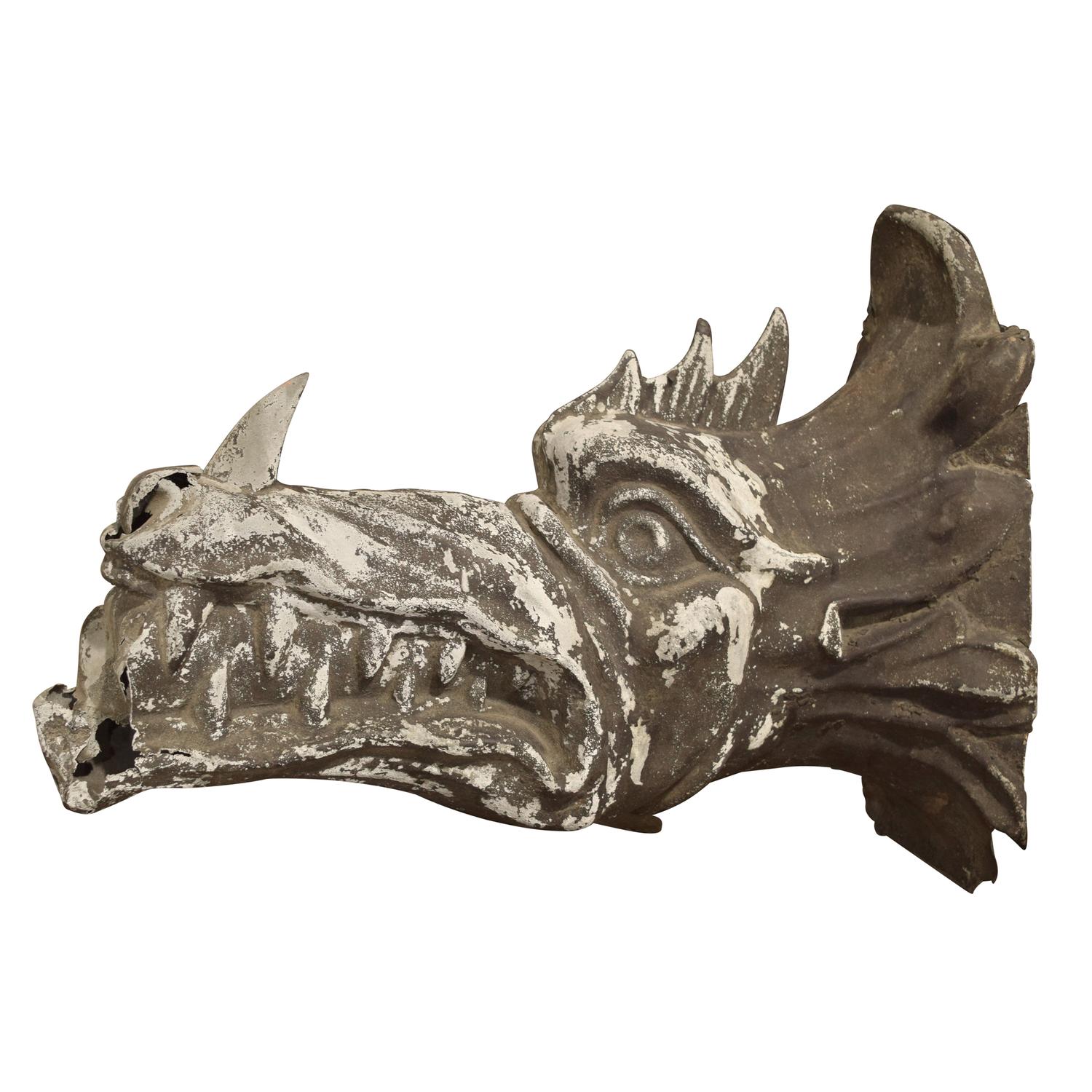 A Zinc Gargoyle Head 19" W x 6.5" D x 14.5" H — United States, 19th Century