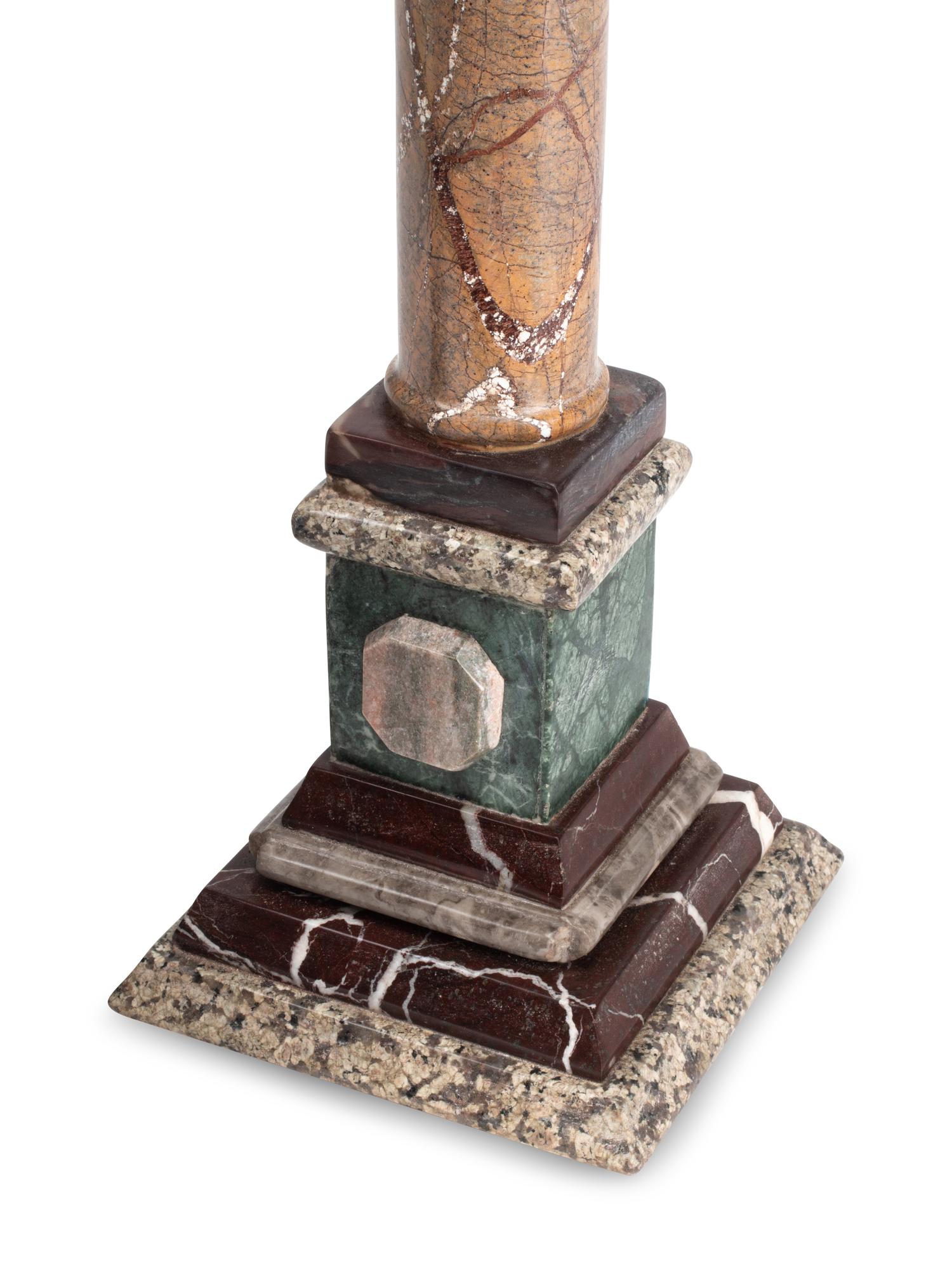 A Pair of Grand Tour Style Vari-Color Marble and Rock Crystal Column Ornaments