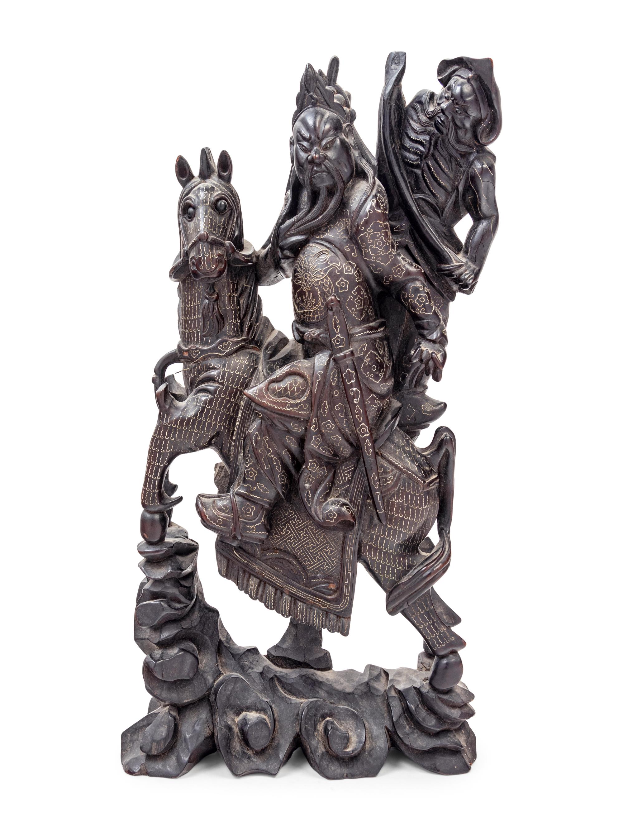 A Chinese Carved Hardwood Guangong Figure