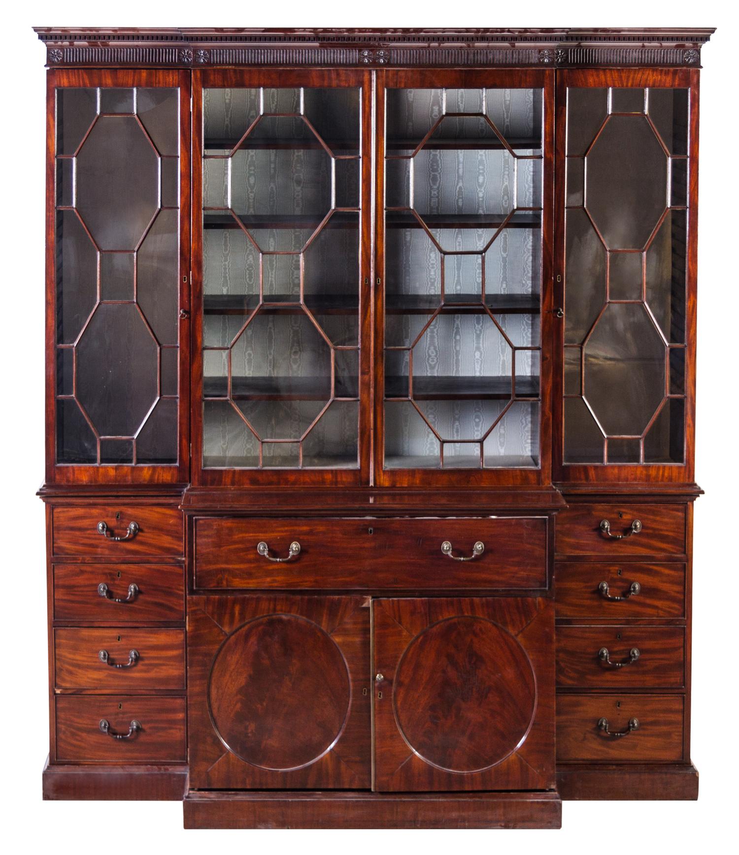 A George III Mahogany Breakfront Secretary Bookcase Height 100 x width 86 x depth 25 inches. — CIRCA 1770-1780
