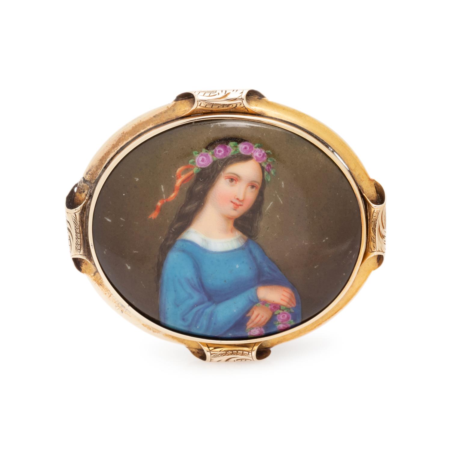 ANTIQUE, ENAMEL PORTRAIT BROOCH