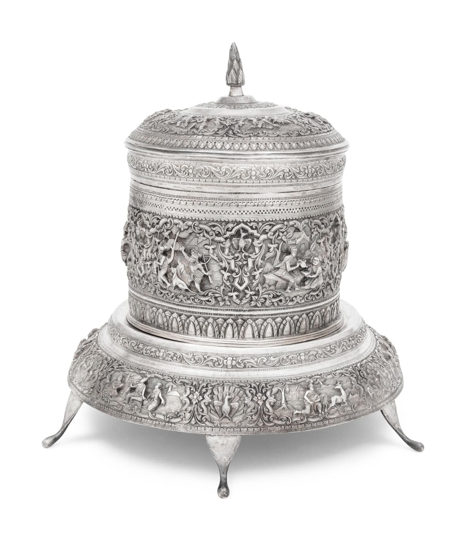 A Southeast Asian Silver Covered Jar on Stand