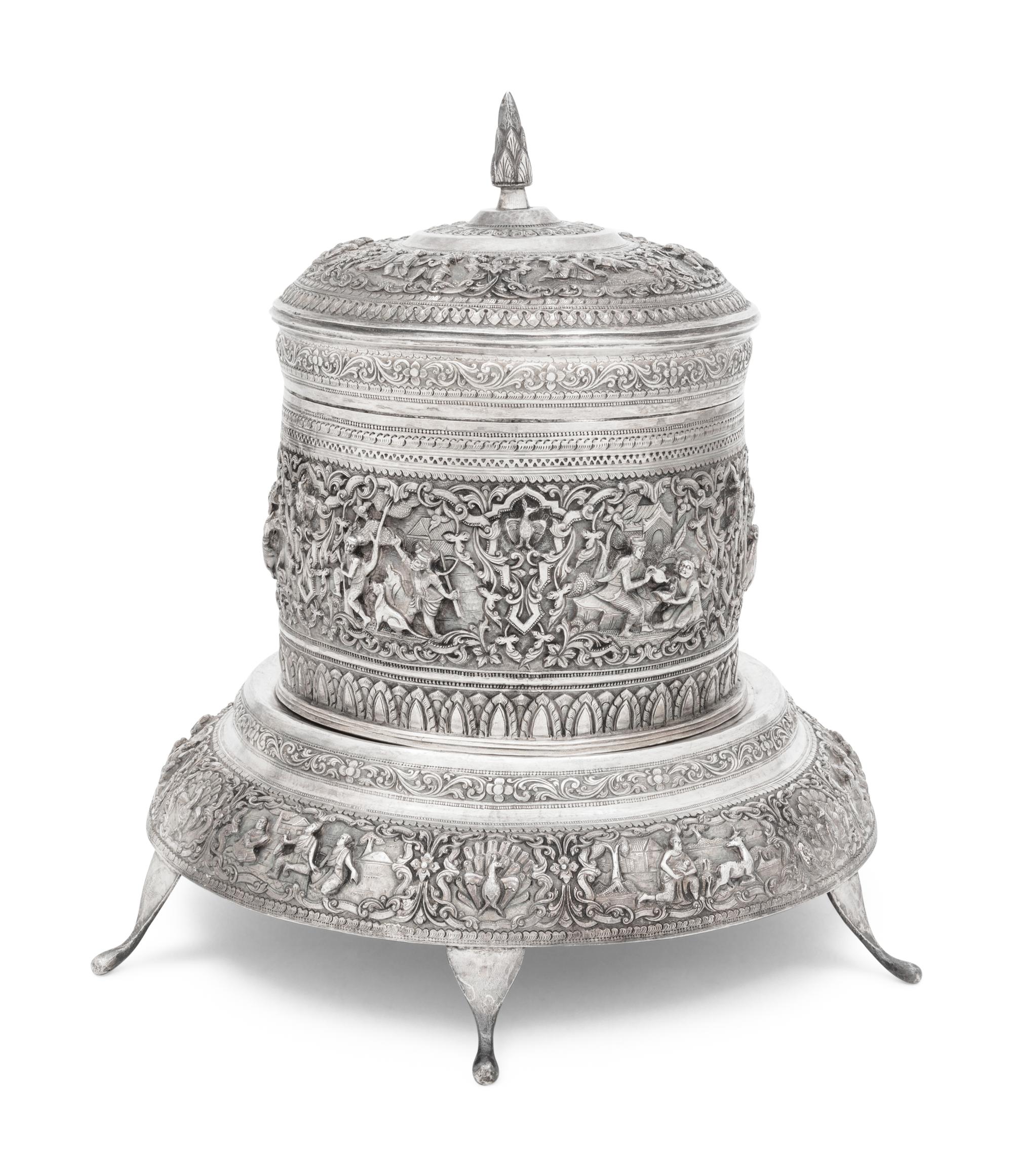 A Southeast Asian Silver Covered Jar on Stand
