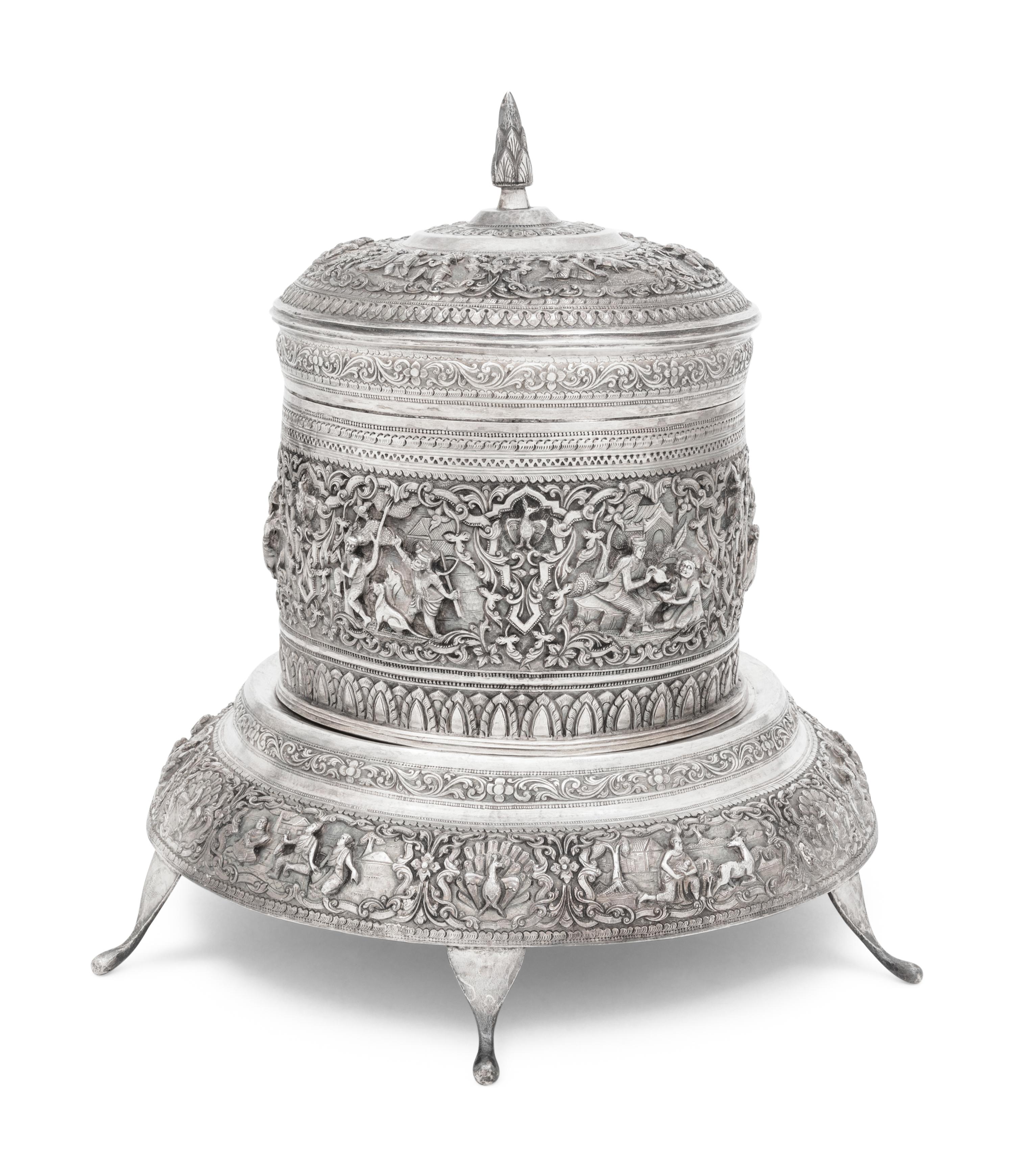 A Southeast Asian Silver Covered Jar on Stand