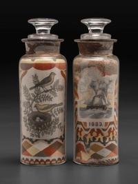 A Pair of Andrew Clemens (American, 1857-1894) 'Sweetheart' Sand Bottles