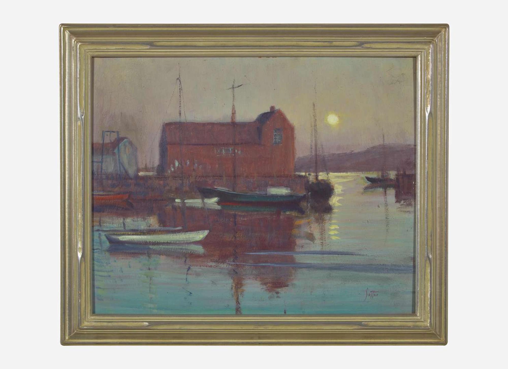 George William Sotter (American, 1879-1953)- Rockport Harbor at Night
