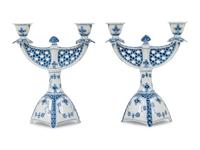A Pair of Royal Copenhagen Full Lace Porcelain Candelabra