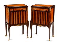 A Pair of Louis XV Style Gilt Bronze Mounted Parquetry Side Tables