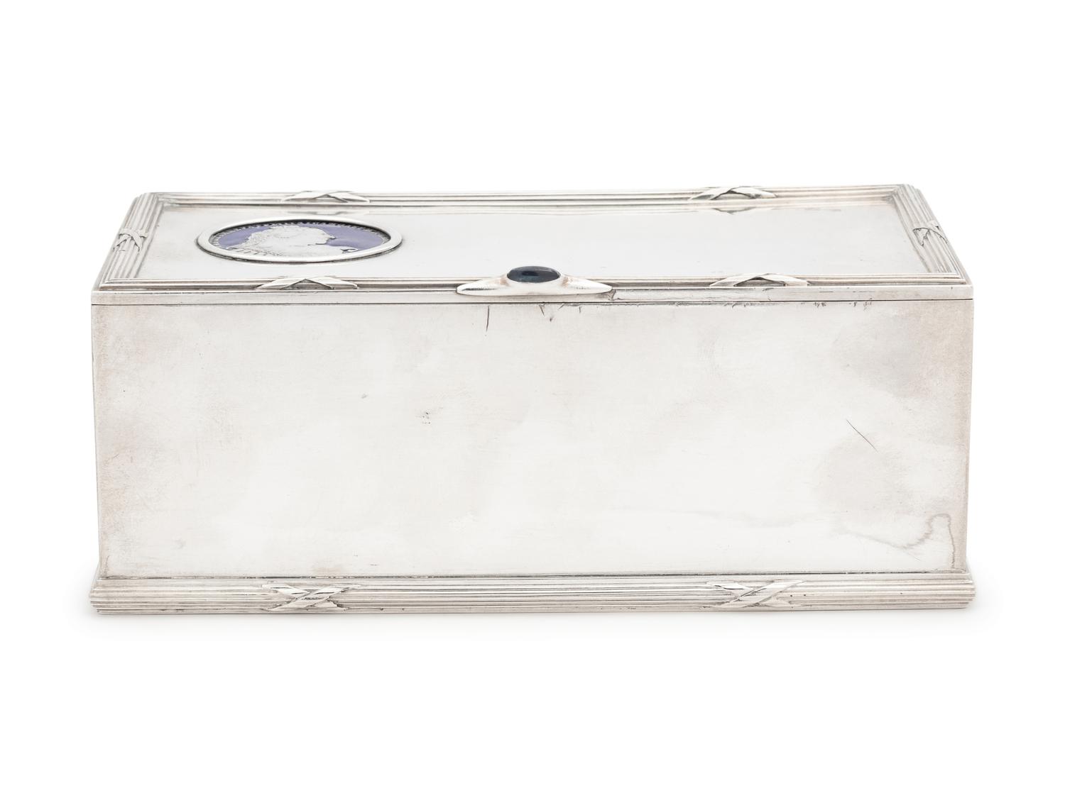 A Russian Silver and Enameled Coin-Inset Table-Top Cigarette Box