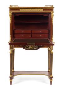 A Louis XVI Style Gilt Bronze Mounted Mahogany Secretaire a Abattant Height 57 x width 32 x depth 14 1/2 inches. — PAUL SORMANI, PARIS, CIRCA 1900