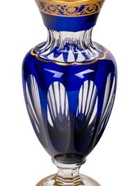 A Saint-Louis Gilt Decorated Cobalt Cut-to-Clear Glass Vase
