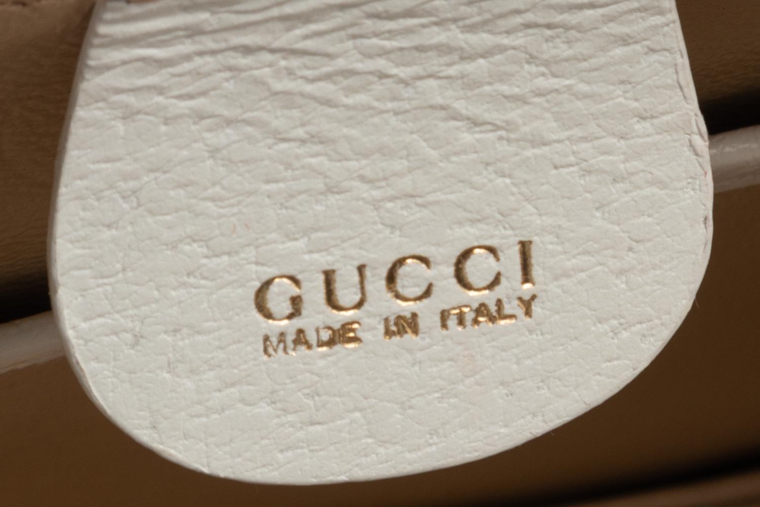 Gucci White Leather Handbag with Bamboo Handle