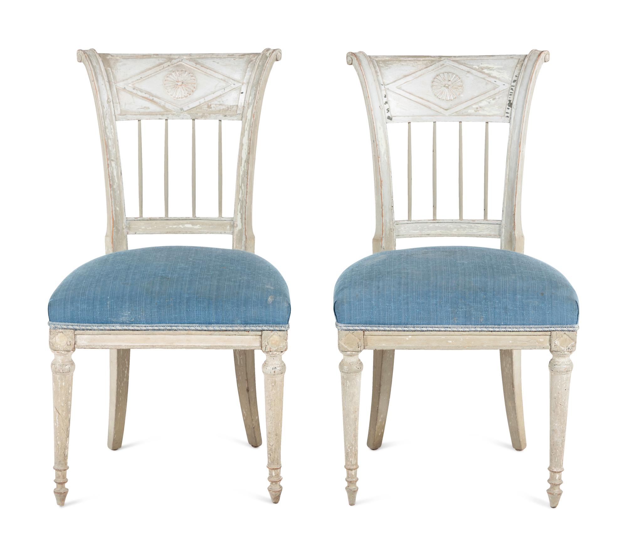 A Pair of Directoire White-Painted Side Chairs