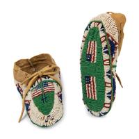 Sioux Child's Fully Beaded Moccasins, with American Flags