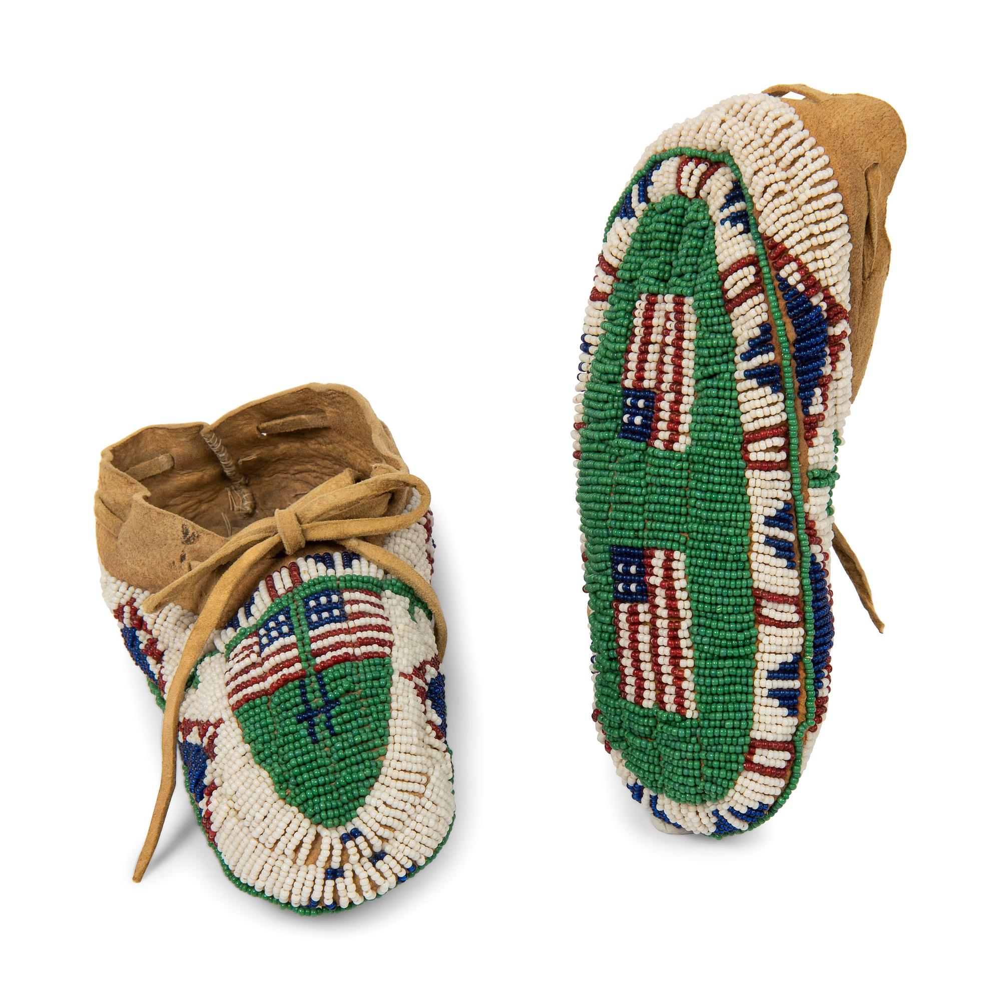 Sioux Child's Fully Beaded Moccasins, with American Flags