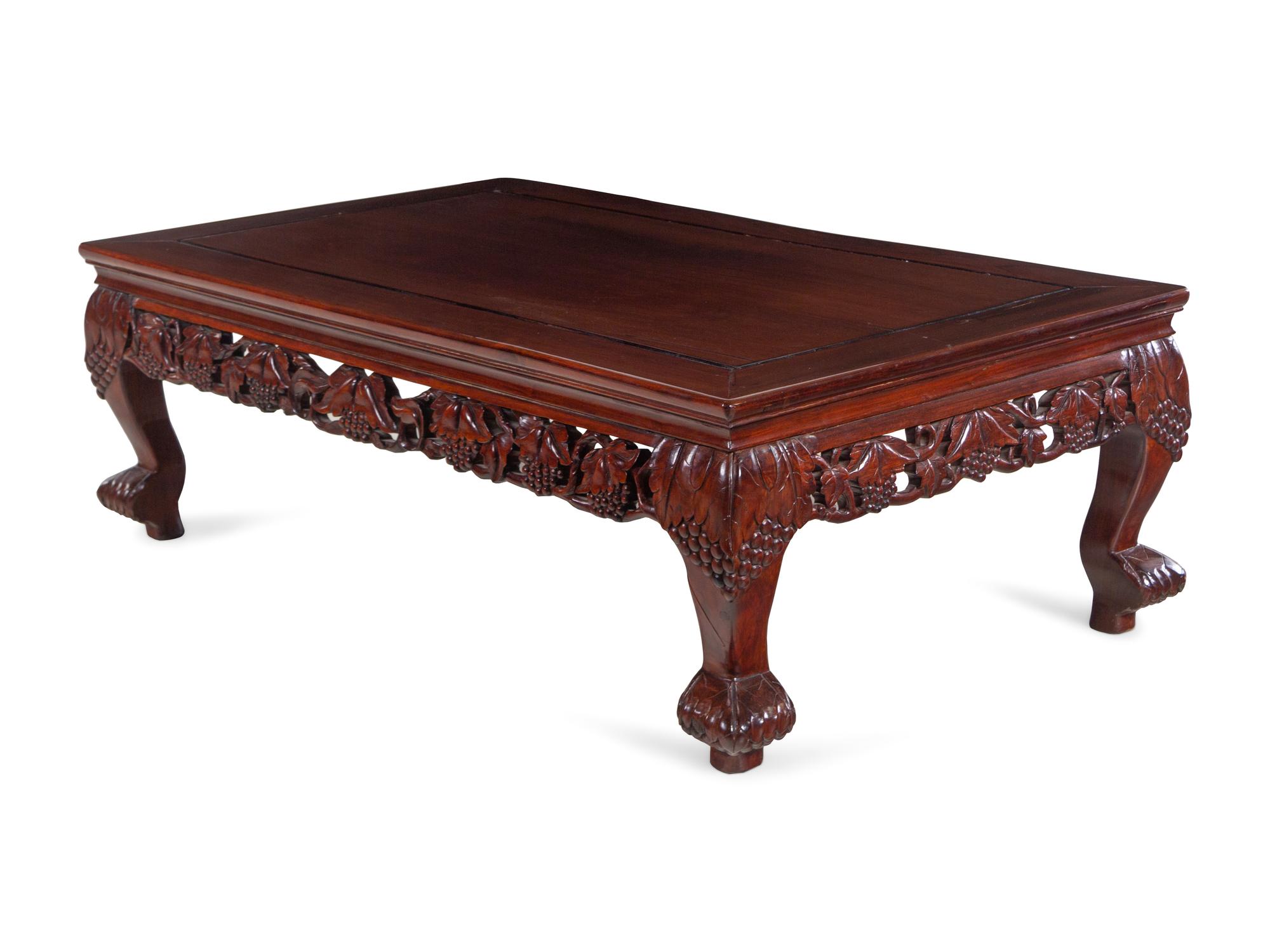 A Chinese Carved Rosewood Low Table