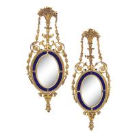 A Pair of Neoclassical Cobalt Glass-Inset and Giltwood Mirrors