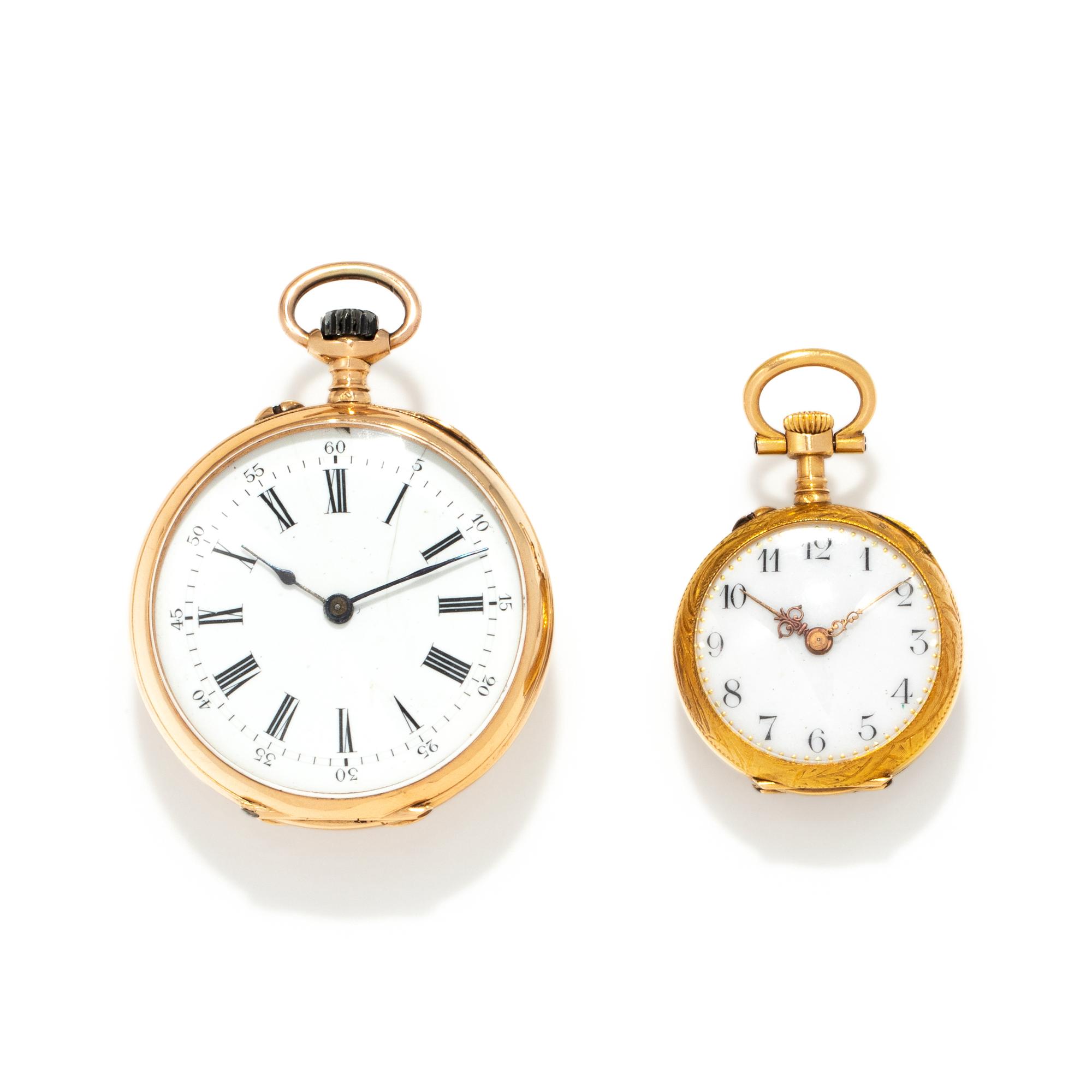 COLLECTION OF 18K YELLOW GOLD OPEN FACE POCKET WATCHES