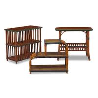Three polychrome painted rattan and wood side tables american, circa 1910
