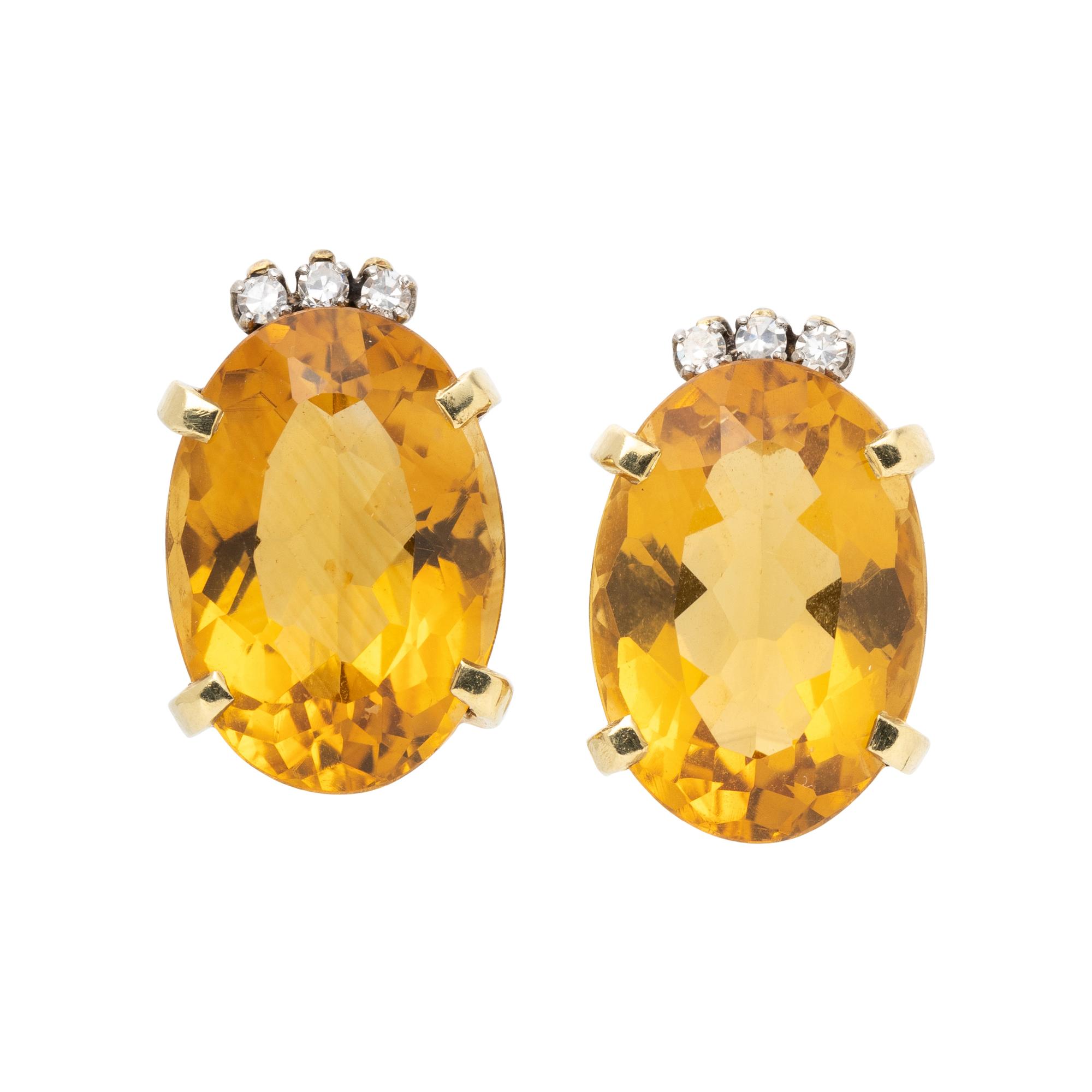 CITRINE AND DIAMOND EARCLIPS
