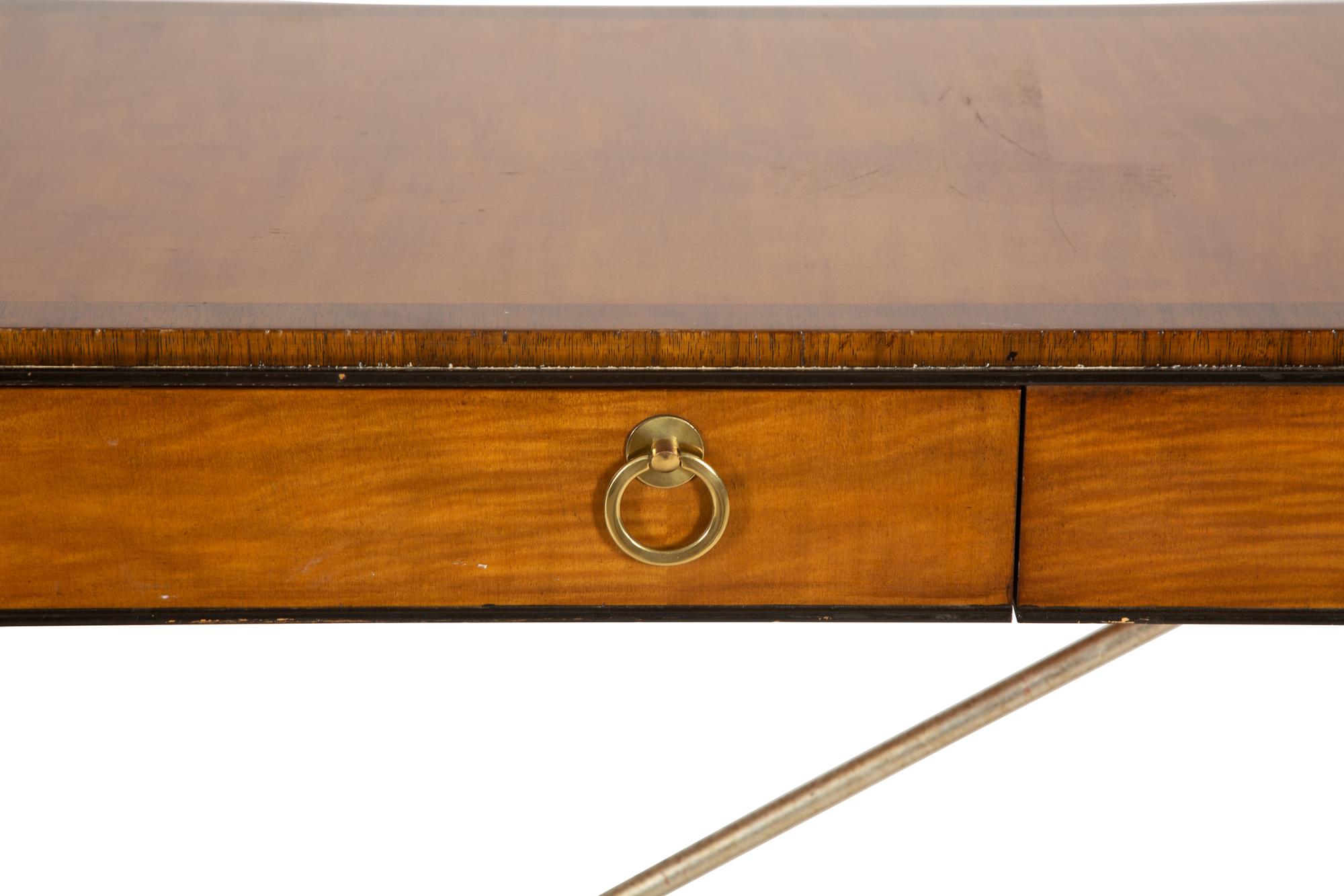 A Neoclasscial Style Crossbanded Walnut and Patinated Metal Console Table — 20TH CENTURY