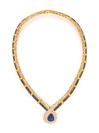 YELLOW GOLD, SAPPHIRE AND DIAMOND NECKLACE