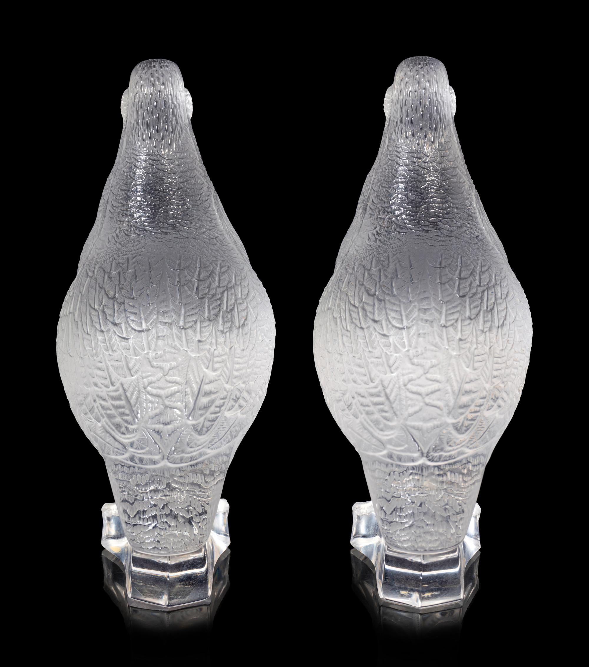 A Pair of Lalique Quail Figures