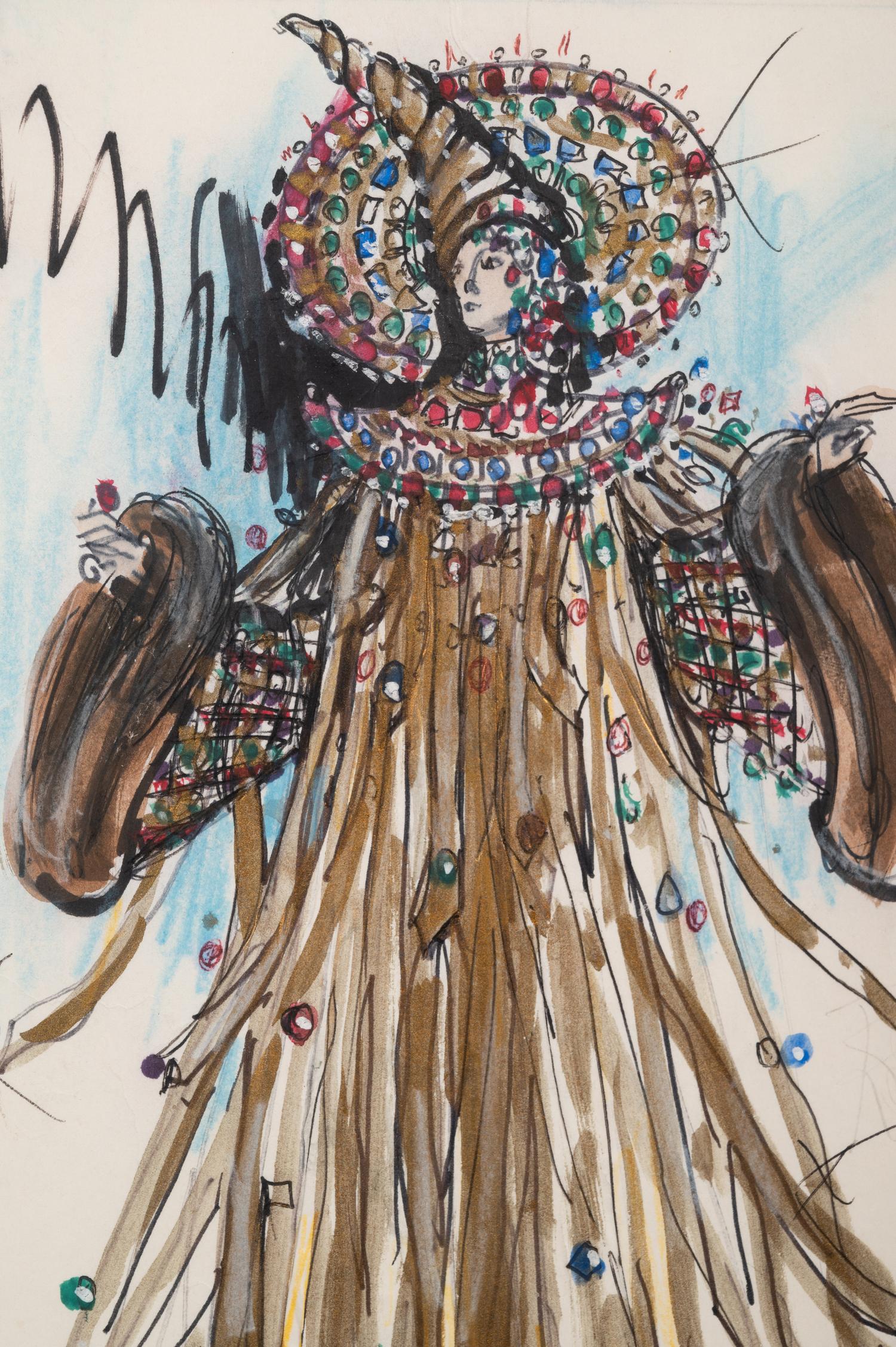 Edith Head Costume Illustration for Ava Gardner in Blue Bird , c1976
