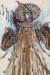 Edith Head Costume Illustration for Ava Gardner in Blue Bird , c1976