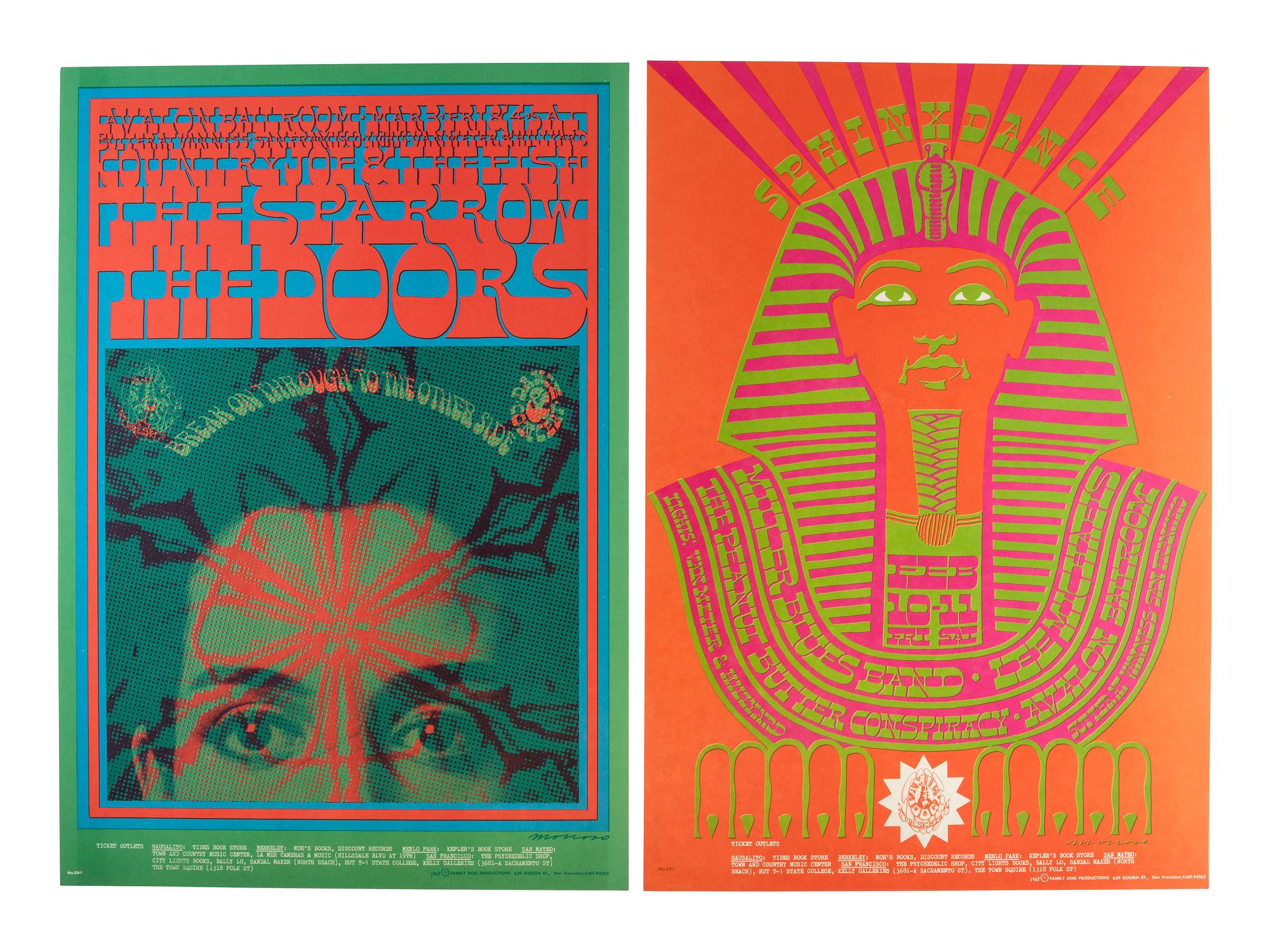 [MUSIC] -- [POSTERS]. MOUSE, Stanley, KELLEY, Alton, and MOSCOSO, Victor, artists. A group of 8 Family Dog posters from 1967, comprising: