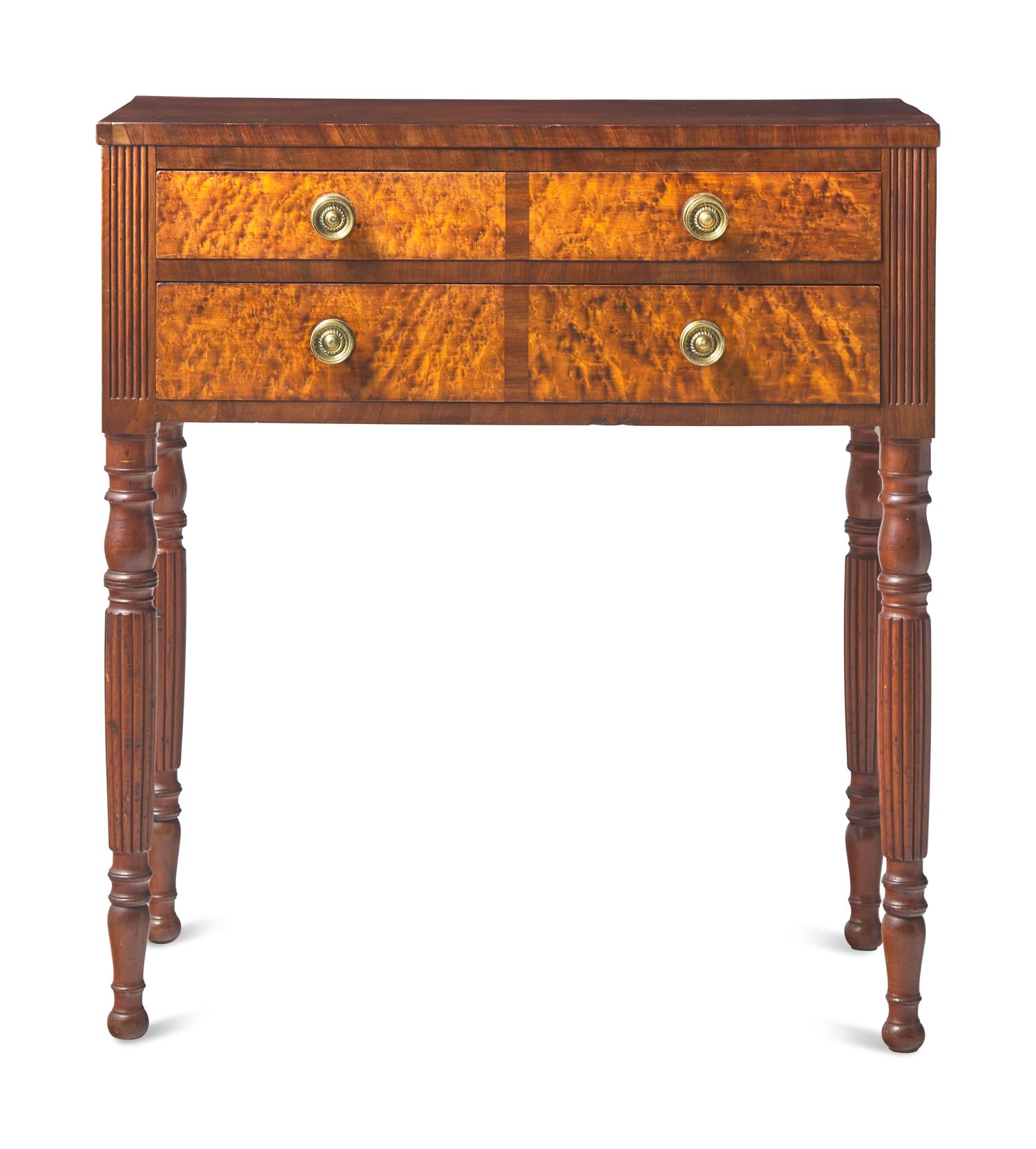 A Late Federal Cherry, Bird's Eye Maple, and Mahogany Veneered Side Table